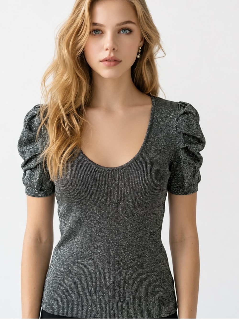 International concepts black‎ metallic dressy top